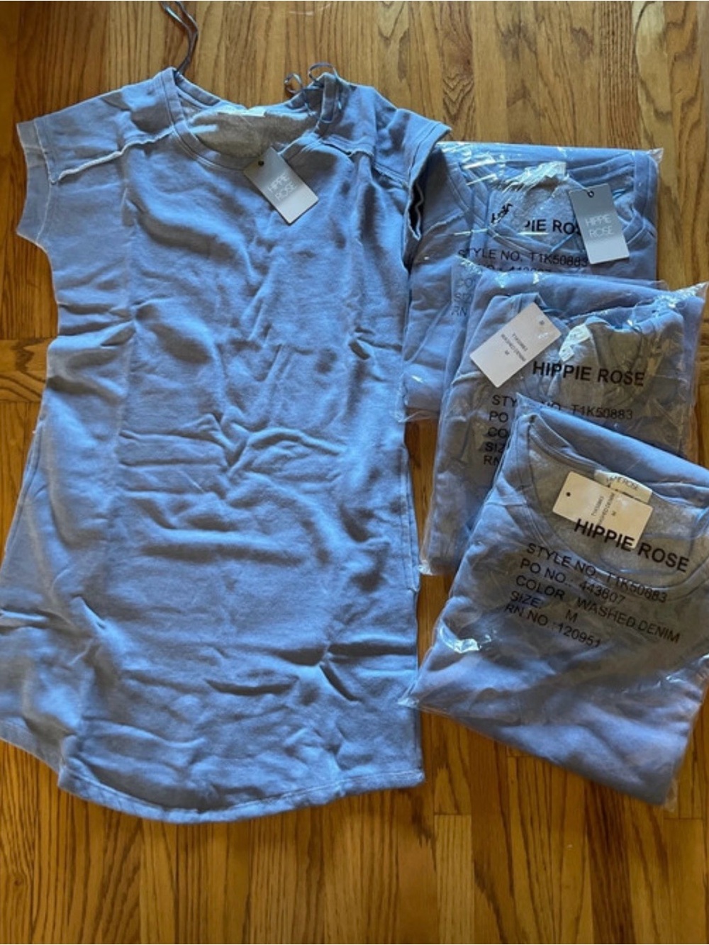 Hippie Rose Washed Denim Tee Shirt with pockets in Light Blue. 1 shirt only.